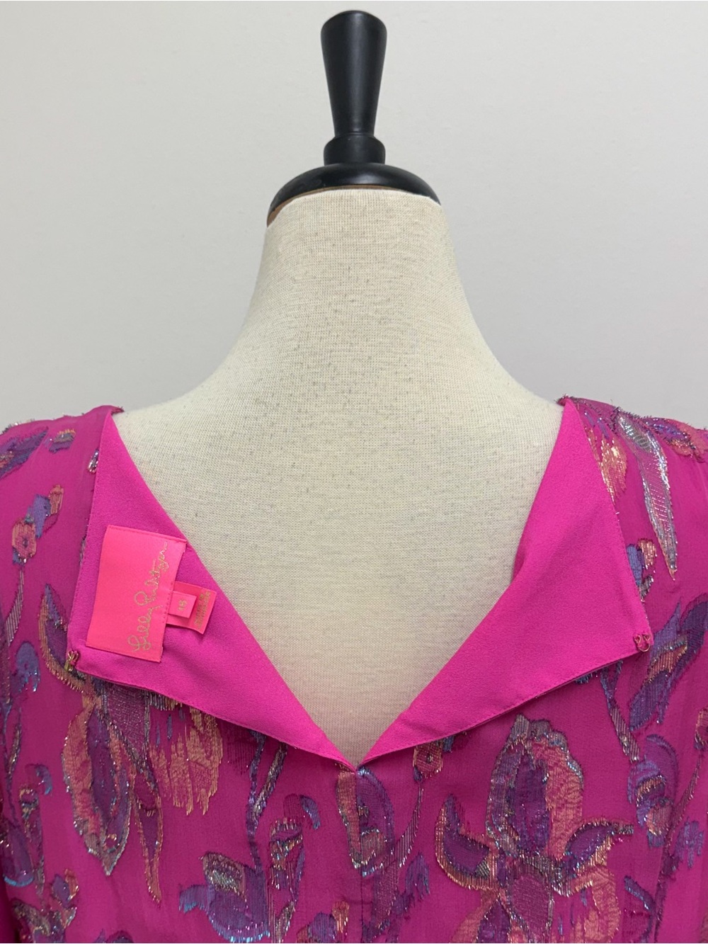 Lilly Pulitzer Cosita Acai Berry Floral Metallic Smocked Waist Blouson Dress 16 - Picture 7 of 13